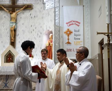 Special guest priest, Father Agustin Fuertes, celebrates the 125th Anniversary Mass of Blessed Sacrament Catholic Parish, on Sunday, June 07, 2026 in Dallas.