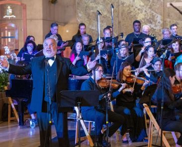 José Delgadillo, left, conducted the special performance of "Misa Azteca," composed by Joseph Julián González, on June 27, 2026, at the Cathedral of Our Lady of the Angels in Los Angeles. (OSV News photo/Reese Cuevas, courtesy Archdiocese of Los Angeles)