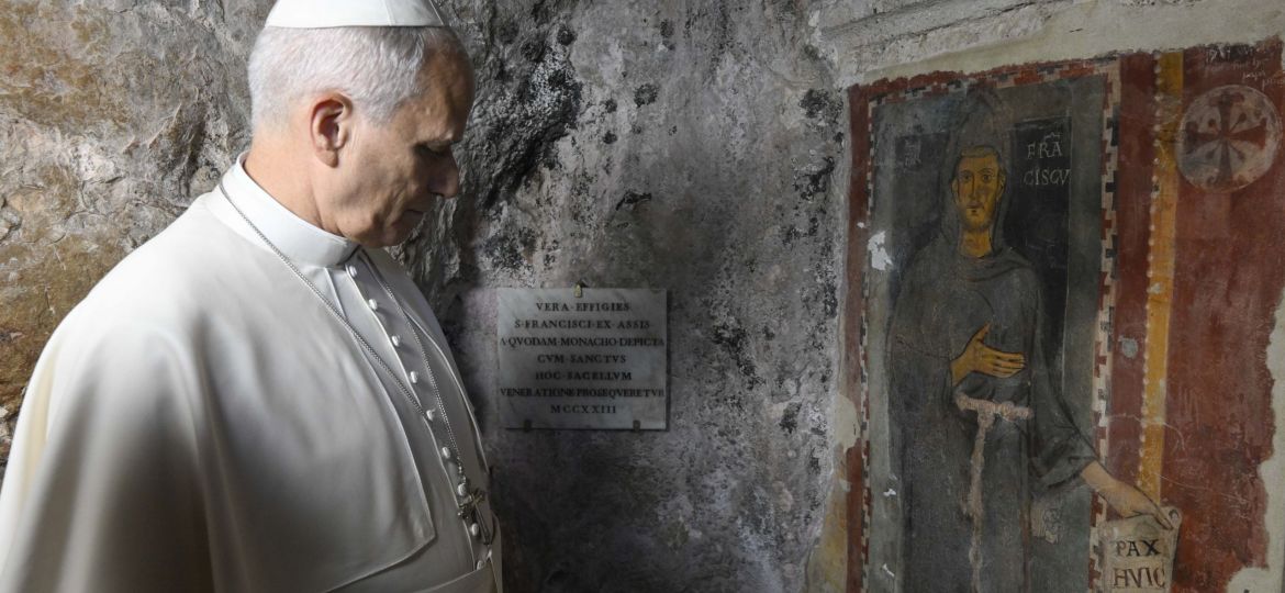 POPE LEO VISIT ST. BENEDICT MONASTERY MOUNTAINS ITALY