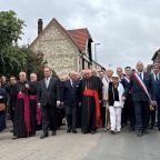 Cardinal Jean-Marc Aveline of Marseille, president of the French bishops' conference, center, joins politicians, bishops and family in a silent march to the Church of Saint-Étienne July 26, 2026, to mark the 10th anniversary Mass of Father Jacques Hamel in Saint-Étienne-du-Rouvray, France. The 85-year-old priest was murdered there by two Islamic terrorists as he was celebrating Mass July 26, 2016. (OSV News photo/Antoine-Marie IZOARD/Catholic Press Photo)