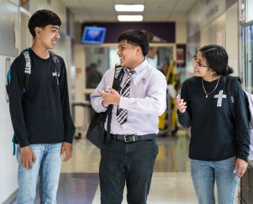 (l-r) Jonathan Becerril, Esteban Guerrero and Alondra Aguilar are graduating SPSA students who will be attending Cristo Rey Dallas Prep.