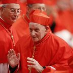 Albanian Cardinal Ernest Simoni is pictured in a 2016 photo at the Vatican when Pope Francis created 17 new cardinals that November. At age 97, Cardinal Simoni returned to the former prison camp in Albania where he used to offer Mass in secret during his 18 years of sentenced forced labor, offering a public Mass July 31, 2026, in honor of those who suffered and died there. (CNS photo/Paul Haring)