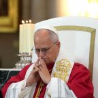 Pope Leo XIV prays during a prayer service at the Cathedral of Holy Mary of Almudena in Madrid June 8, 2026. Pope Leo XIV is inviting Catholics to pray "for evangelization in the city" as his August prayer intention, asking the Lord to accompany millions searching for meaning amid the noise and haste of urban life. (CNS photo/Lola Gomez)