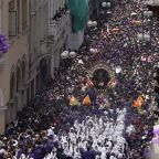 Worshippers take part in the procession of El Señor de Los Milagros (Lord of Miracles), Peru's most revered Catholic religious icon, in Lima, Oct. 18 2025. The Vatican announced Aug. 5, 2026, that Pope Leo XIV will visit 10 cities in South America during his apostolic journey to Argentina, Uruguay and Peru Nov. 6-17. (OSV News photo/Angela Ponce, Reuters)