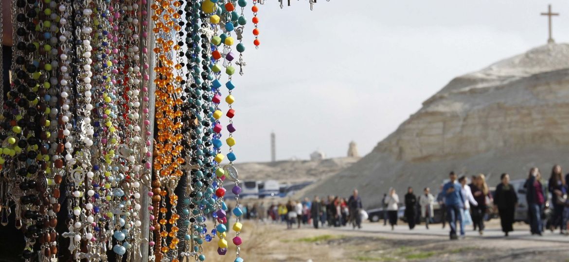 FILE ROSARIES DISPLAYED SOUVENIR SHOP JORDAN RIVER