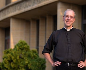 Father Dennis Zehren, pastor of Annunciation Catholic Church in Minneapolis stands outside the church Aug. 11, 2026. (OSV News photo/Dave Hrbacek, The Catholic Spirit)