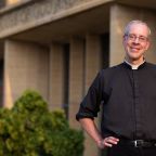 Father Dennis Zehren, pastor of Annunciation Catholic Church in Minneapolis stands outside the church Aug. 11, 2026. (OSV News photo/Dave Hrbacek, The Catholic Spirit)