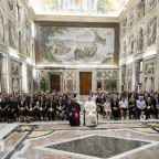 Pope Leo XIV poses for a photo during a meeting with members of the Spanish nongovernmental organization Marsodeto Federation in the Vatican's Clementine Hall Aug. 24, 2026. (OSV News photo/Elisabetta Trevisan, Vatican Media)
