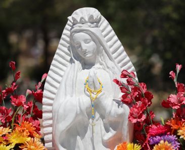 A statue of Mary with a crown is seen at a cemetery in Nogales, Ariz., June 26, 2026. (OSV News photo/Bob Roller)