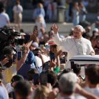 Pope Leo XIV greets visitors and pilgrims from the popemobile while riding around St. Peter’s Square at the Vatican before his weekly general audience Sept. 2, 2026. (CNS photo/Lola Gomez)
