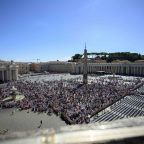A crowd awaits Pope Leo XIV before he led the Angelus prayer in St. Peter's Square at the Vatican Sept. 13, 2026. Pope Leo commemorated the 25th anniversary of the Sept. 11, 2001, terrorist attacks in his address, praying for "those who continue to bear the wounds of that tragic day." (OSV News photo/Matteo Pernaselci, Vatican Media)