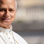 Pope Leo XIV smiles from the popemobile while riding around St. Peter’s Square at the Vatican before his weekly general audience Sept. 16, 2026. (CNS photo/Lola Gomez)