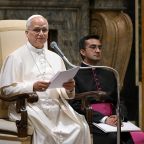 Pope Leo XIV speaks during a private audience with seminarians at the Vatican Sept. 3, 2026. In a letter dated Sept. 8, Pope Leo reminded Latin American bishops that true shepherds go out and care for their flock rather than lead from behind a desk. (OSV News photo/Elisabetta Trevisan, Vatican Media)
