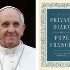 This is a combination photo of Pope Francis and his diaries "The Private Diary of Pope Francis," a book by Cardinal Víctor Manuel Fernández, prefect of the Dicastery for the Doctrine of the Faith, presenting and commenting on the late pope's notes kept between 1992 and 2024. (CNS photo/Paul Haring/courtesy Vatican publishing House)