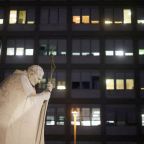 A statue of the St. John Paul II is seen outside Gemelli Hospital in Rome Oct. 13, 2026, where Pope Leo XIV had surgery that afternoon to remove a lung nodule. The Vatican confirmed that evening that Pope Leo has lung cancer. (OSV News photo/Matteo Minnella, Reuters)