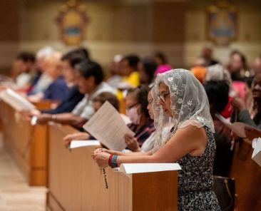 Parishioners pray the rosary with Bishop Burns in attendance at St. Joseph Catholic parish in Richardson, on October 13, 2026. Ben Torres for the Texas Catholic